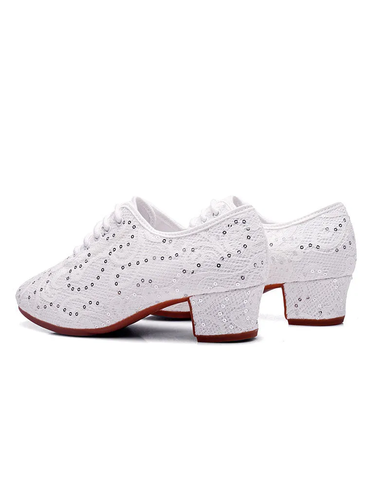 Sequin Mesh Modern Dance Shoes Mid Heel Moccasins