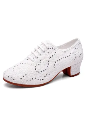 Sequin Mesh Modern Dance Shoes Mid Heel Moccasins