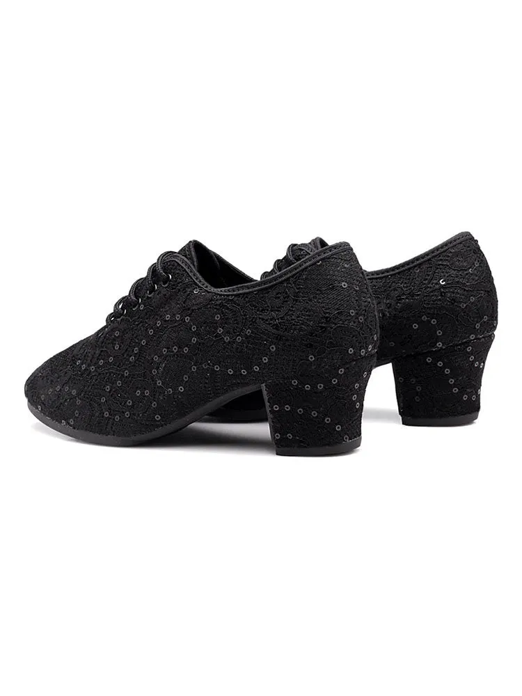 Sequin Mesh Modern Dance Shoes Mid Heel Moccasins