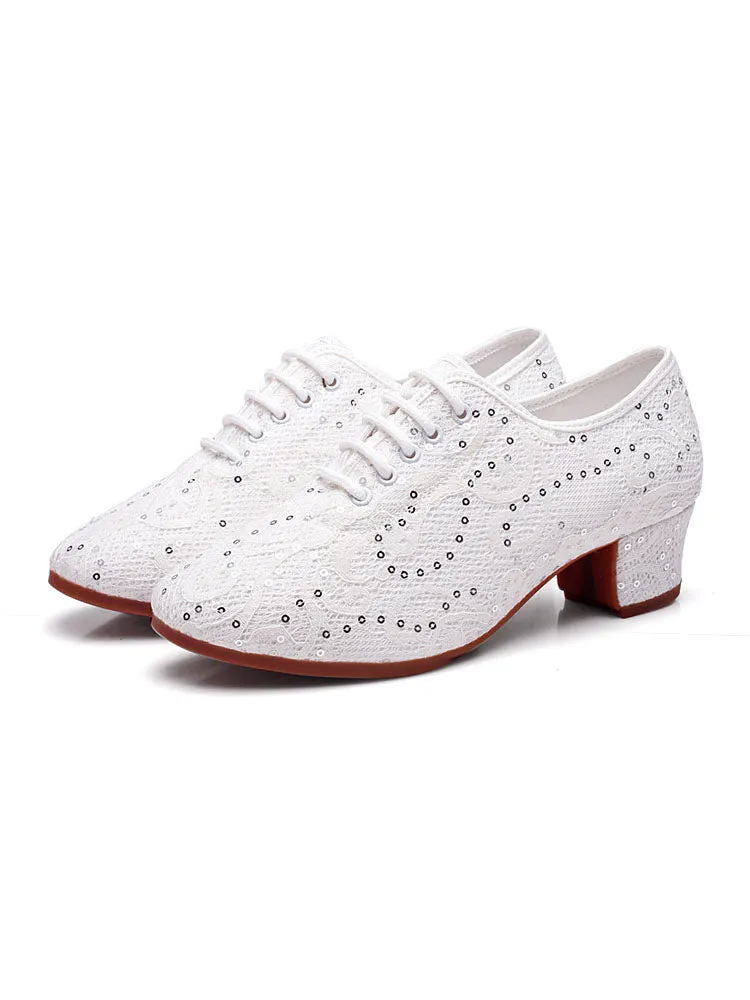 Sequin Mesh Modern Dance Shoes Mid Heel Moccasins