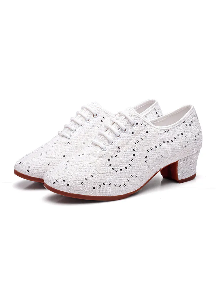 Sequin Mesh Modern Dance Shoes Mid Heel Moccasins