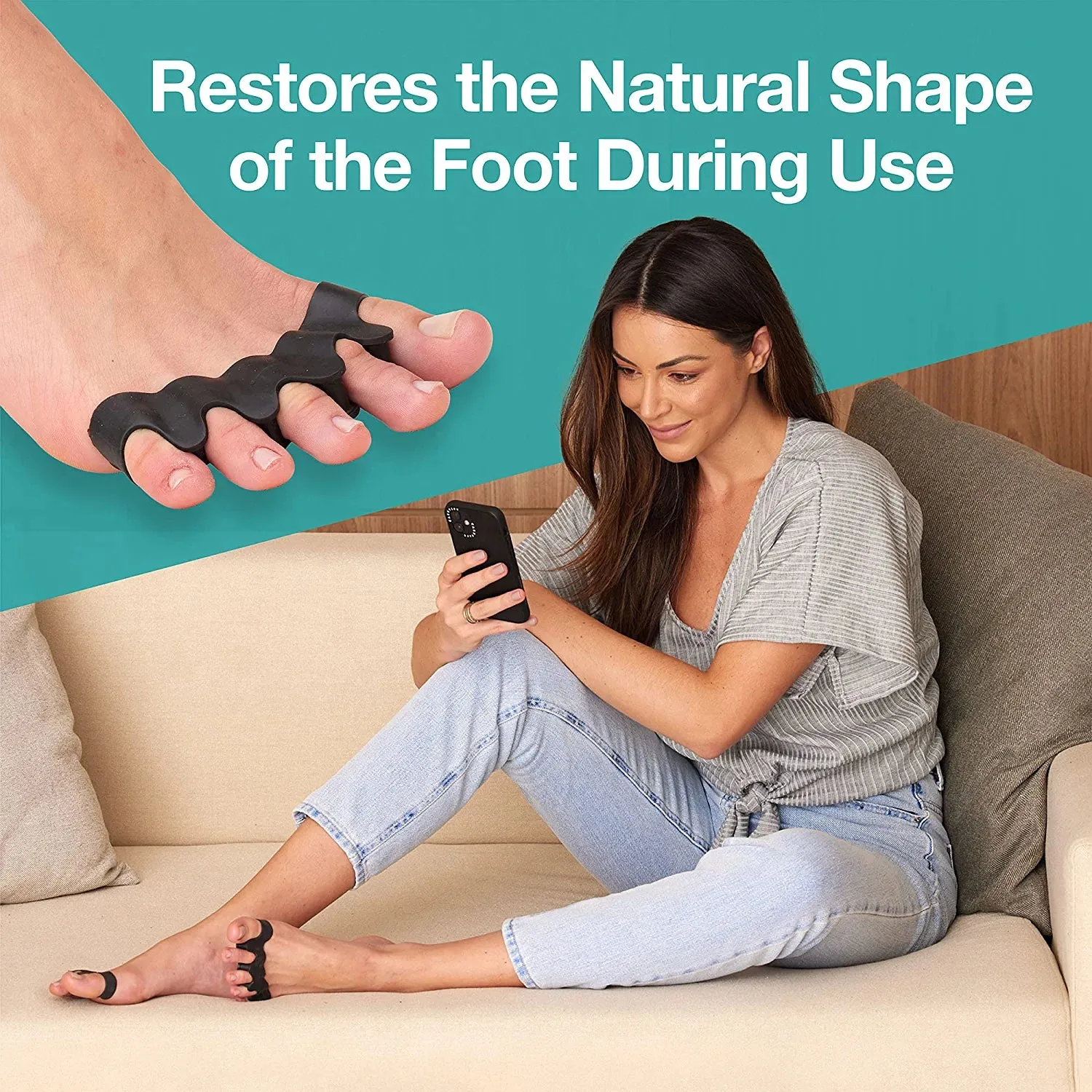 Silicone Toe Spacers for Correct Toe Alignment, Bunion and Hammertoe Straighteners - 2 Pairs
