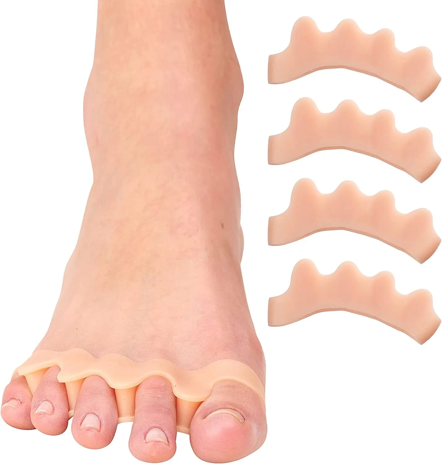 Silicone Toe Spacers for Correct Toe Alignment, Bunion and Hammertoe Straighteners - 2 Pairs
