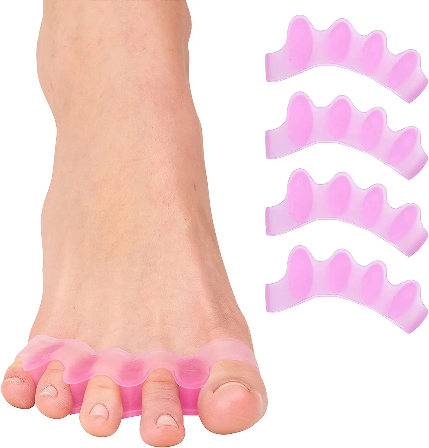 Silicone Toe Spacers for Correct Toe Alignment, Bunion and Hammertoe Straighteners - 2 Pairs