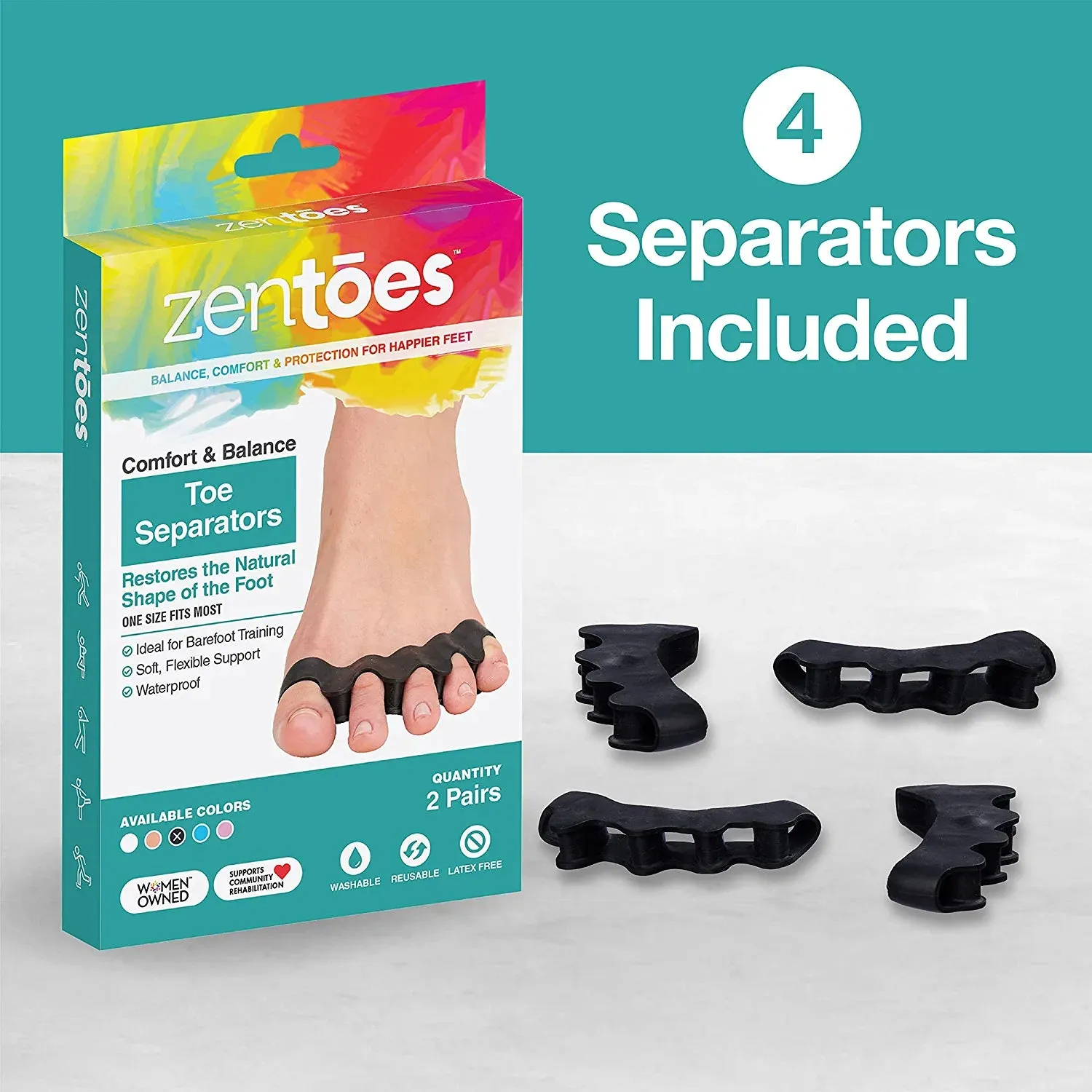 Silicone Toe Spacers for Correct Toe Alignment, Bunion and Hammertoe Straighteners - 2 Pairs