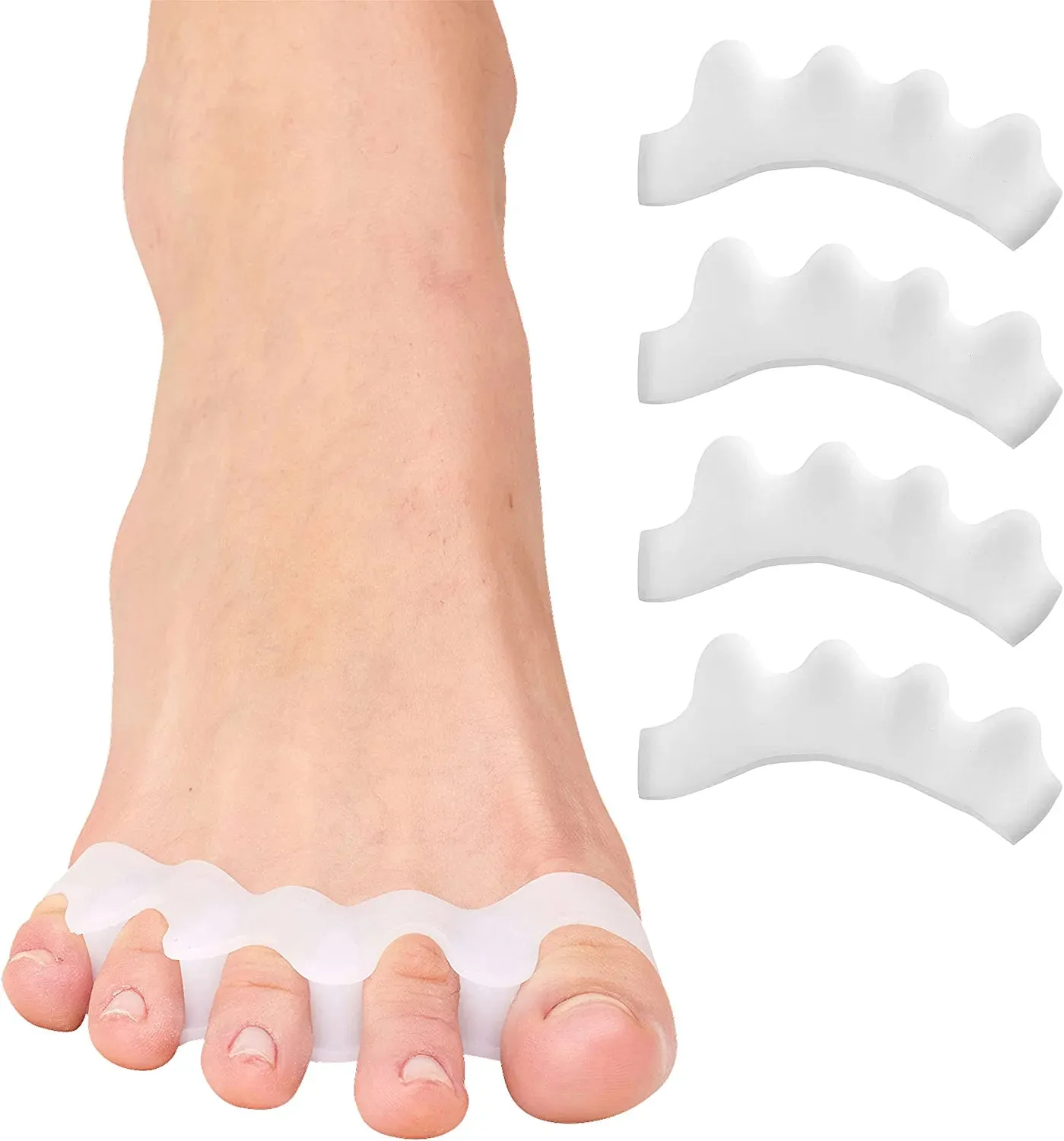 Silicone Toe Spacers for Correct Toe Alignment, Bunion and Hammertoe Straighteners - 2 Pairs