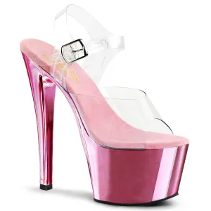 SKY-308 Clear Upper Baby Pink Chrome Stripper Shoe