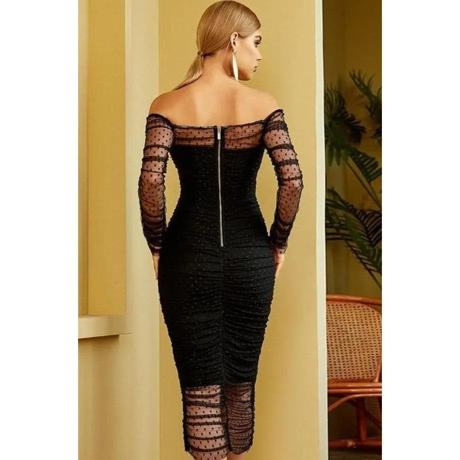 Slash Neck Lace Midi Bodycon Dress