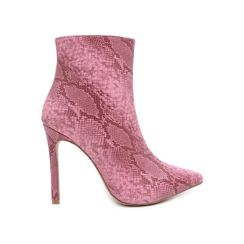 Snake Skin High Heel Boots