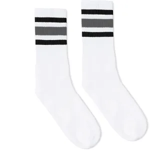 SOCCO Black & Grey Striped | White Mid Socks