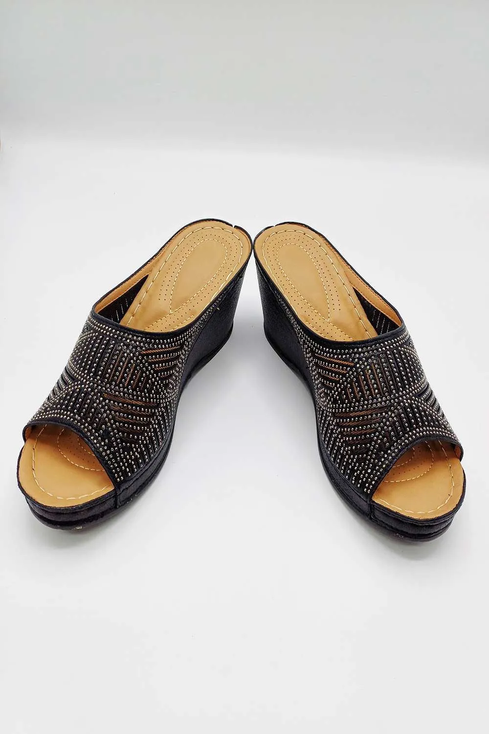 Soleil Diamante Strap Wedges in Black
