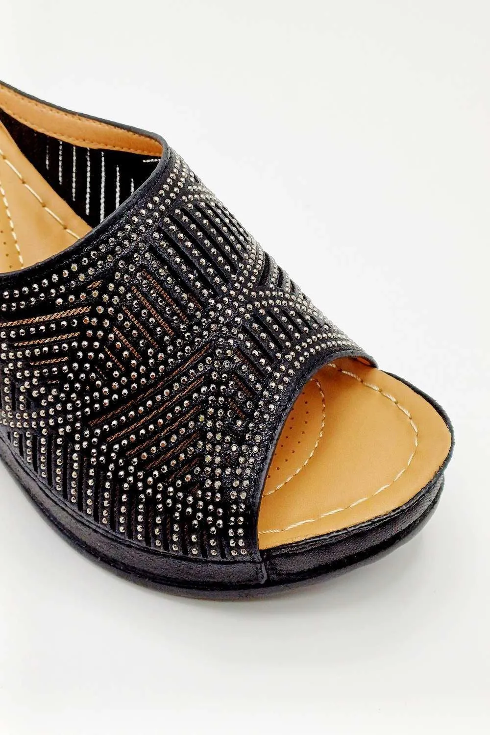 Soleil Diamante Strap Wedges in Black