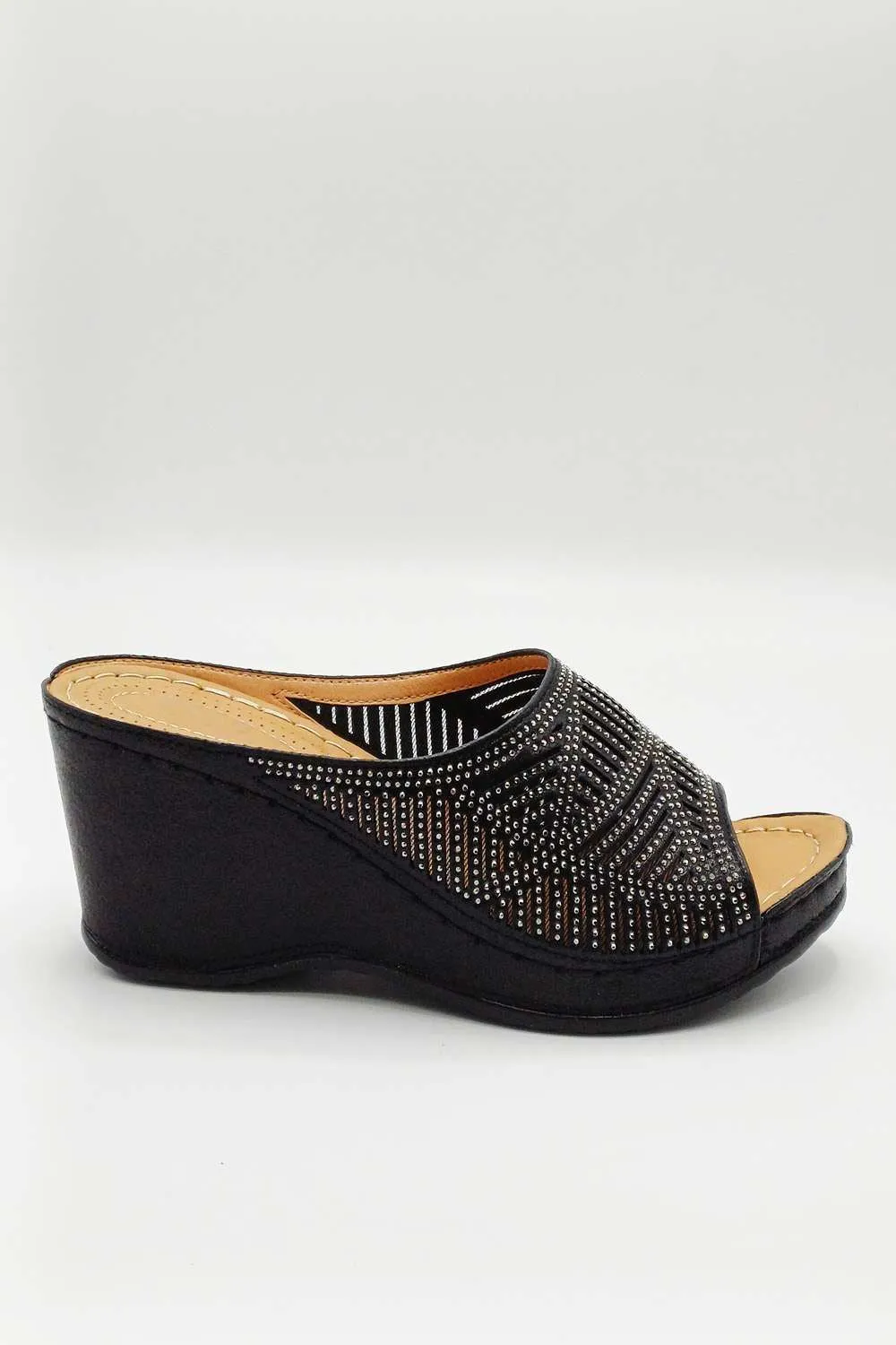 Soleil Diamante Strap Wedges in Black