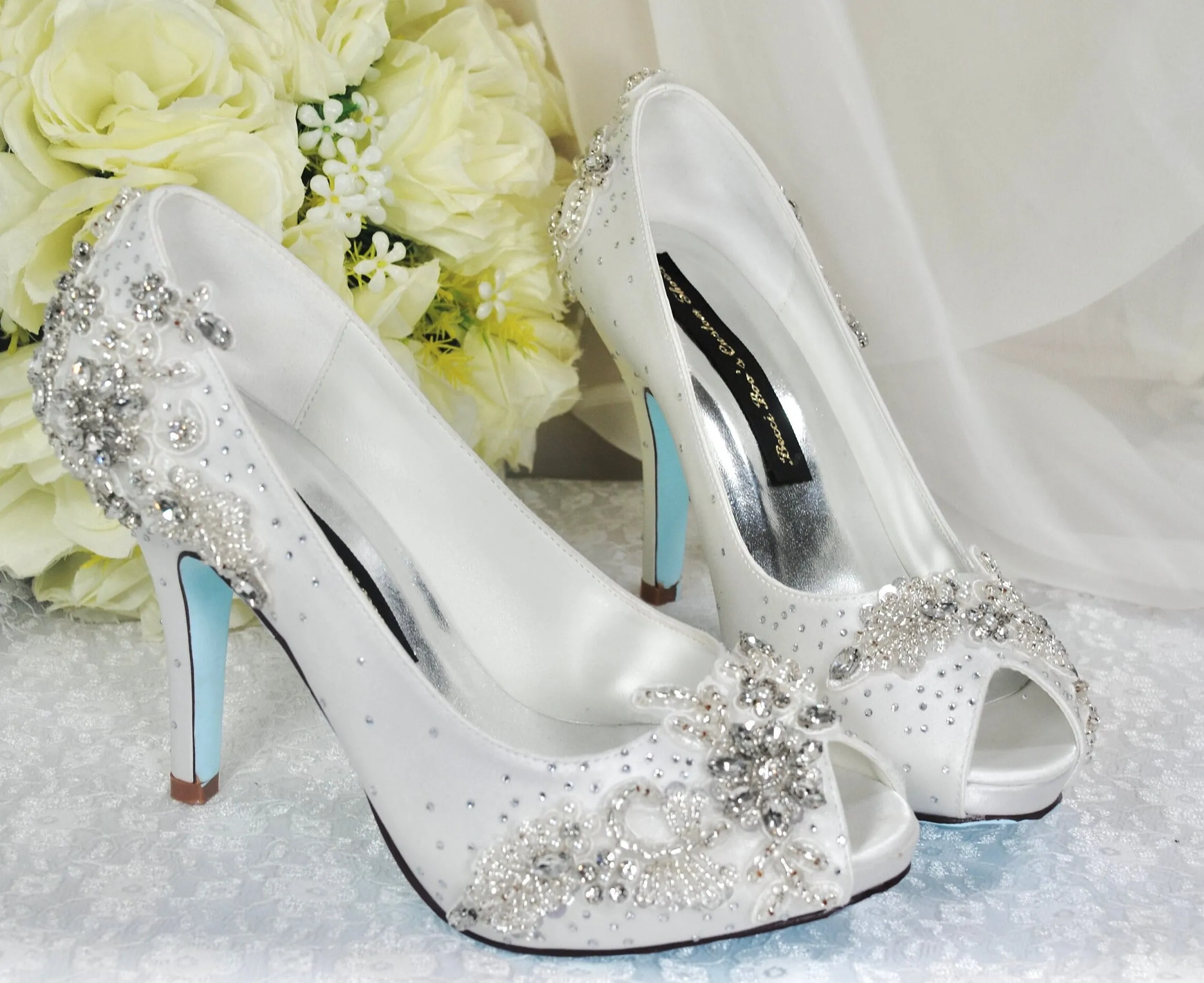 Sparkling Bridal Shoes, Crystal Embellished 'Cinderella' Wedding Shoes Size UK4/US6.5