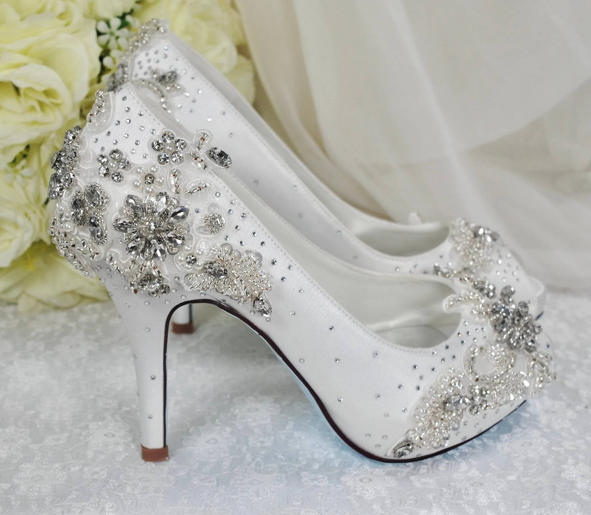 Sparkling Bridal Shoes, Crystal Embellished 'Cinderella' Wedding Shoes Size UK4/US6.5