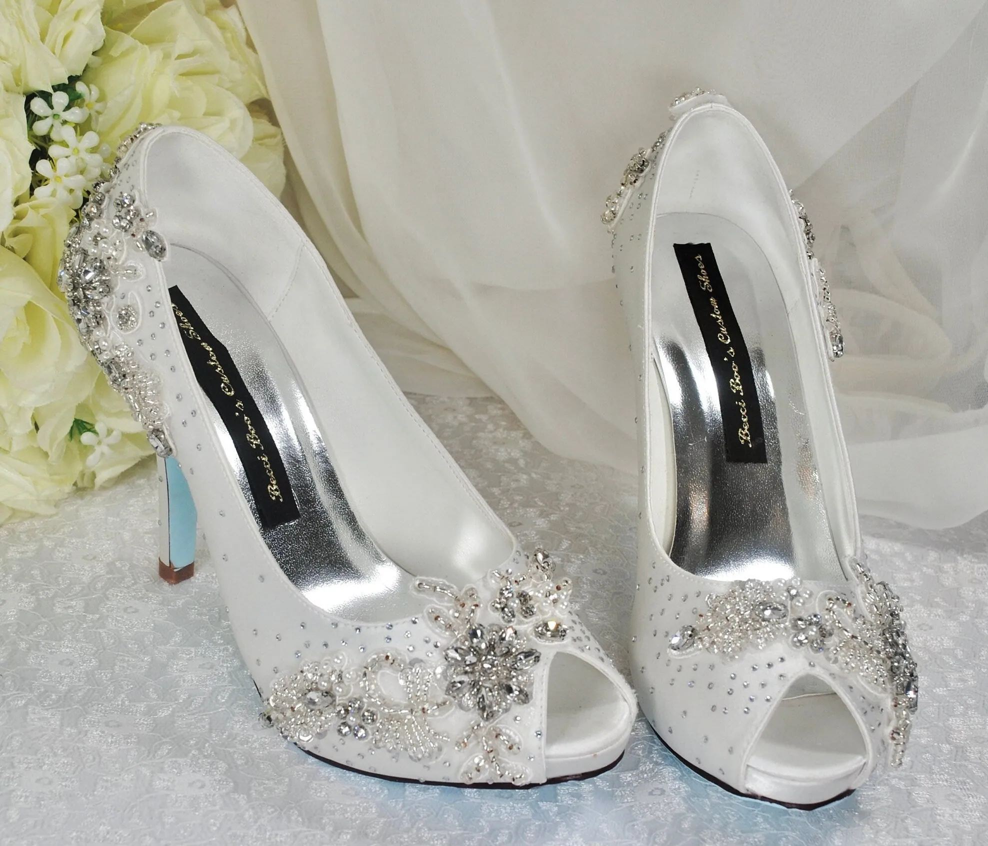Sparkling Bridal Shoes, Crystal Embellished 'Cinderella' Wedding Shoes Size UK4/US6.5