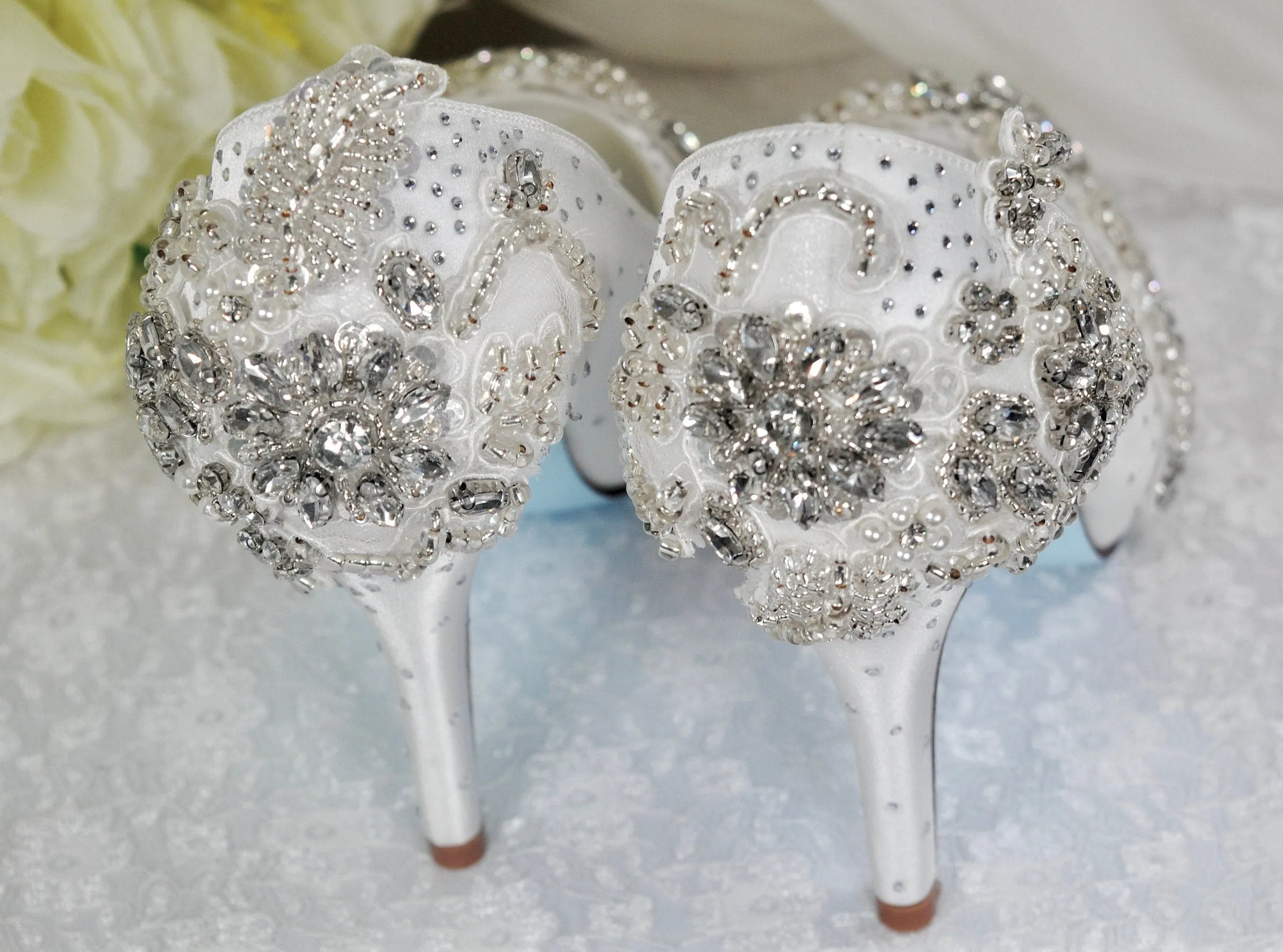 Sparkling Bridal Shoes, Crystal Embellished 'Cinderella' Wedding Shoes Size UK4/US6.5