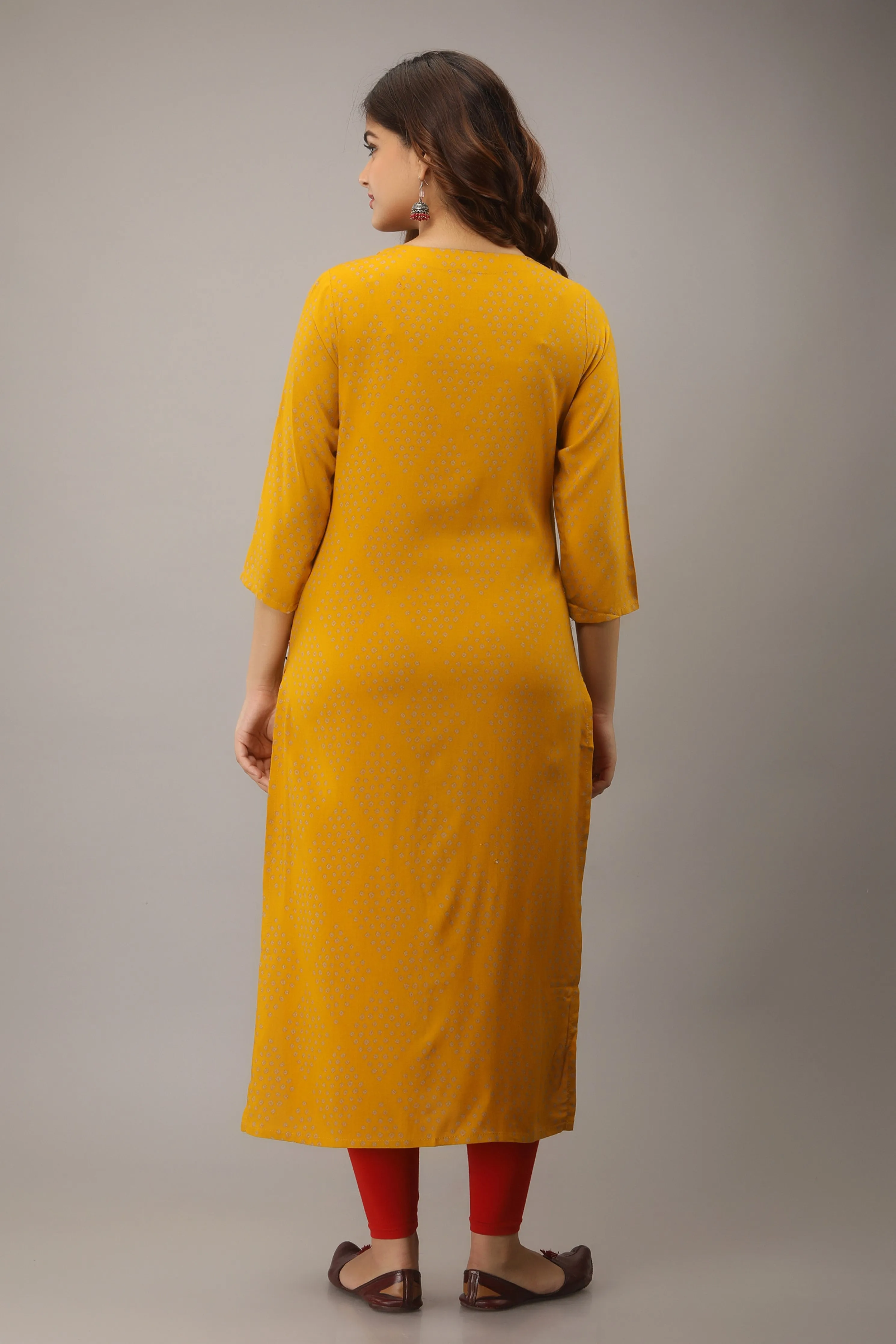 Straight Yellow Color Rayon Womens Kurta
