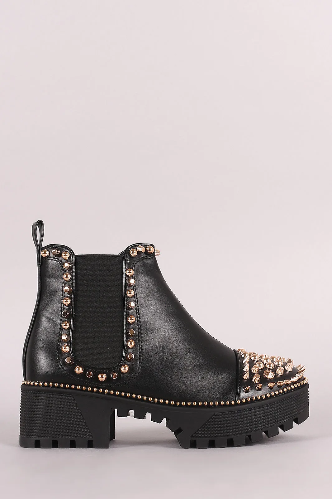 Studded Spikes Lug Sole Platform Chelsea Booties