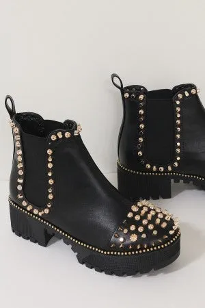 Studded Spikes Lug Sole Platform Chelsea Booties