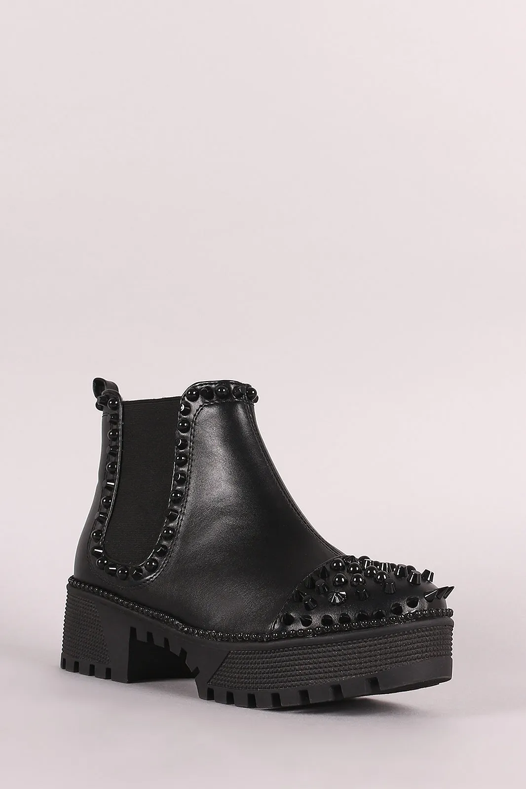 Studded Spikes Lug Sole Platform Chelsea Booties