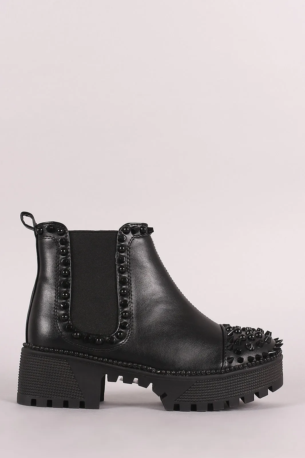 Studded Spikes Lug Sole Platform Chelsea Booties