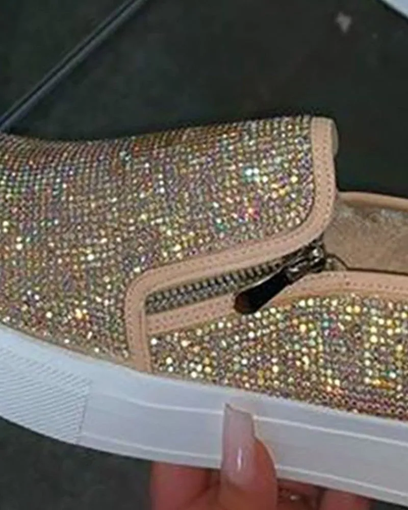 Studded Zipper Design Close Toe Platform Shoes