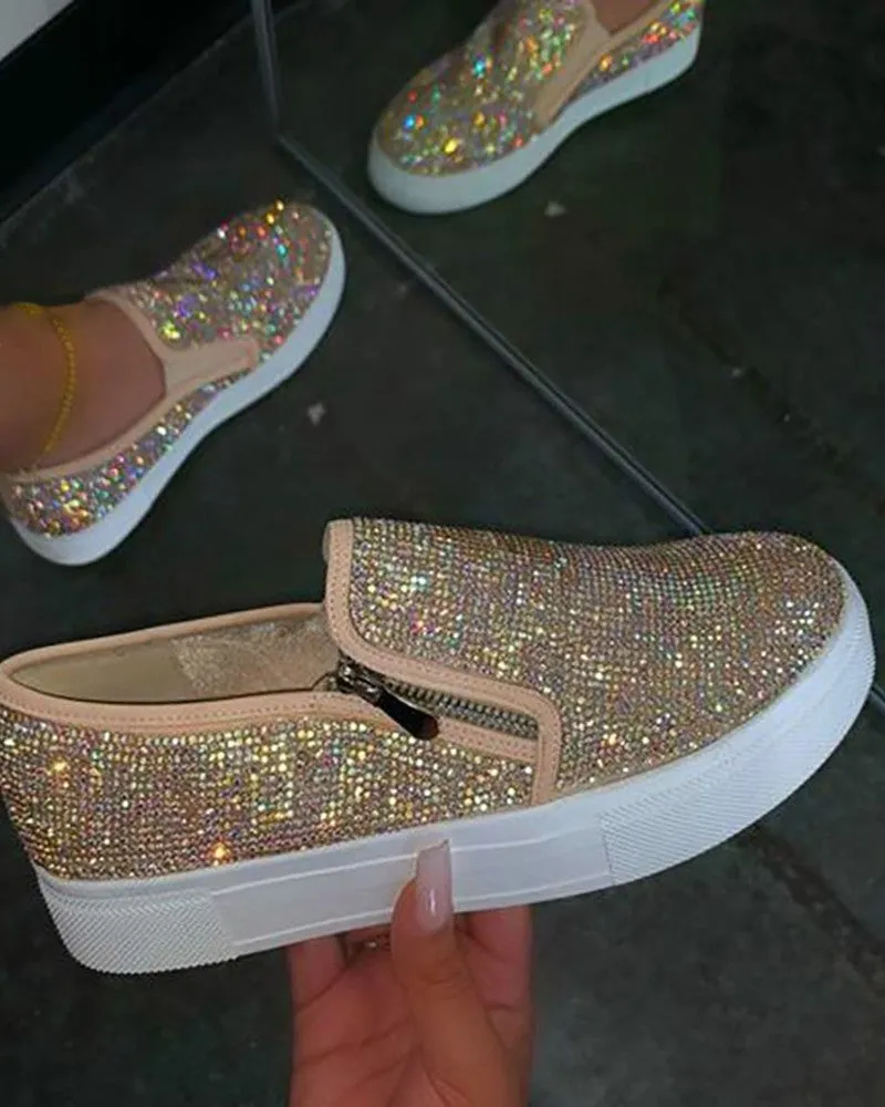 Studded Zipper Design Close Toe Platform Shoes