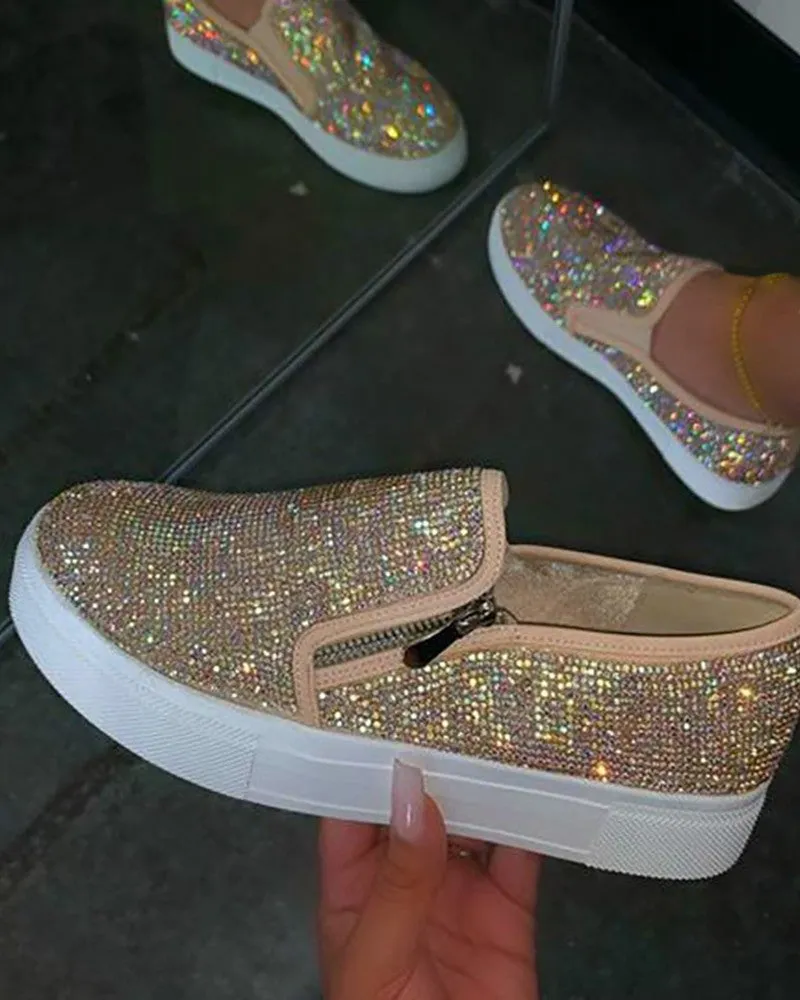 Studded Zipper Design Close Toe Platform Shoes