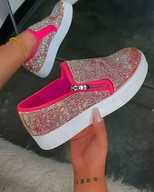 Studded Zipper Design Close Toe Platform Shoes