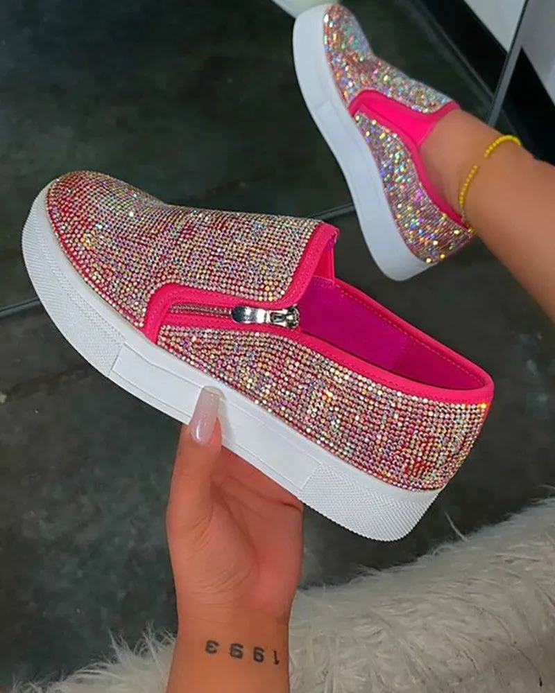 Studded Zipper Design Close Toe Platform Shoes