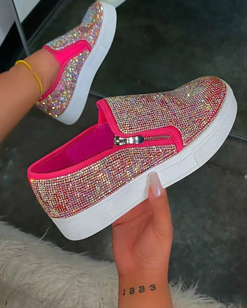 Studded Zipper Design Close Toe Platform Shoes
