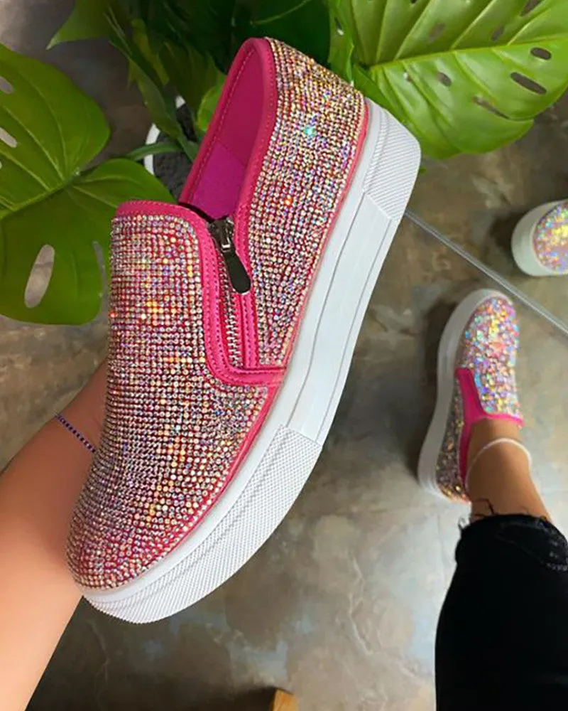Studded Zipper Design Close Toe Platform Shoes