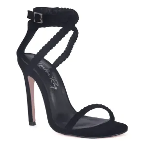 Suede Stiletto Sling-back Sandal in Black