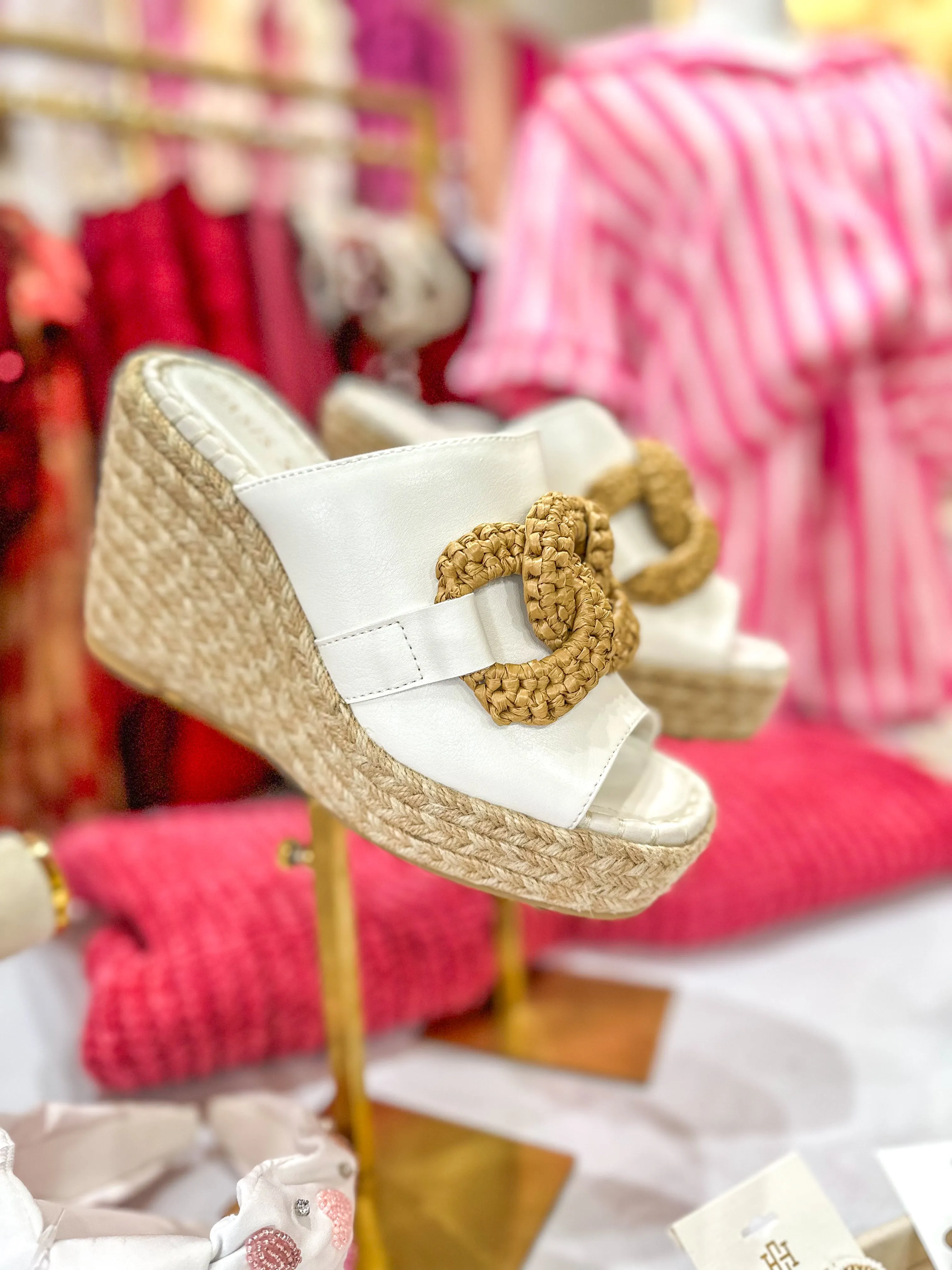The Aime Wedge Slide Raffia Detail White