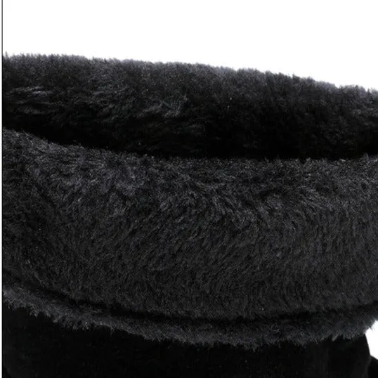 Thick plush mid calf snow boots wide calf wedge heels boots