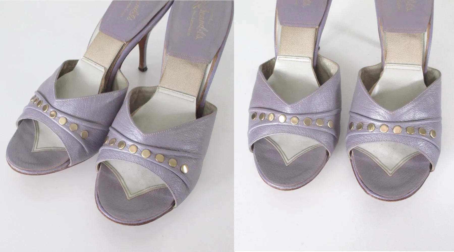 Vintage 60s Lilac Studded Springolator Heels Shoes 7.5
