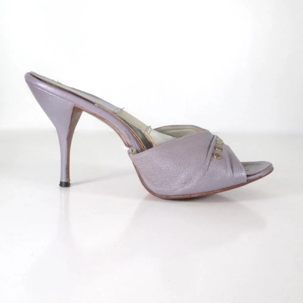 Vintage 60s Lilac Studded Springolator Heels Shoes 7.5