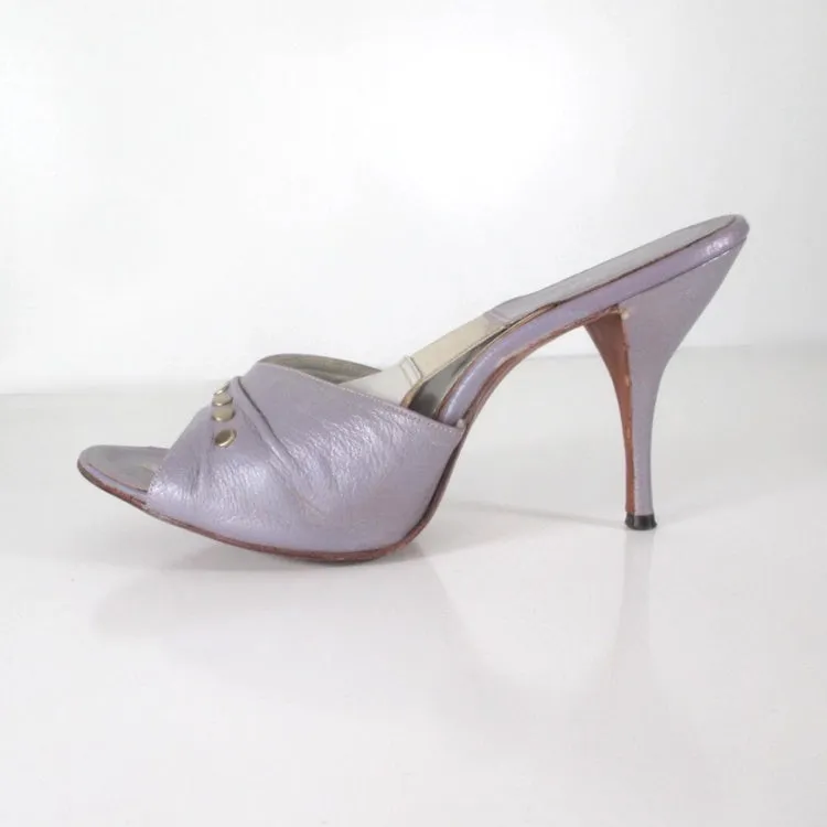 Vintage 60s Lilac Studded Springolator Heels Shoes 7.5