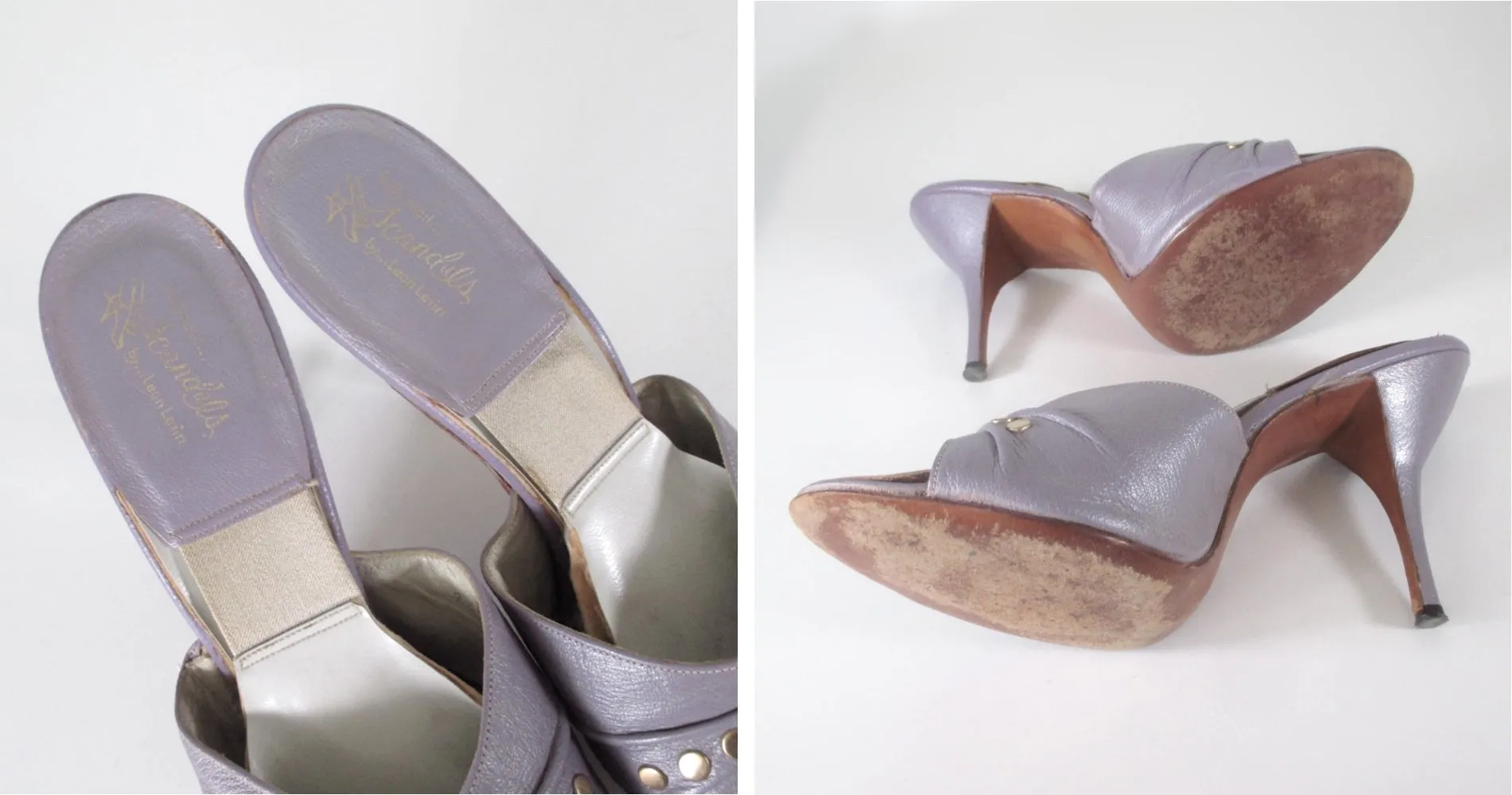 Vintage 60s Lilac Studded Springolator Heels Shoes 7.5