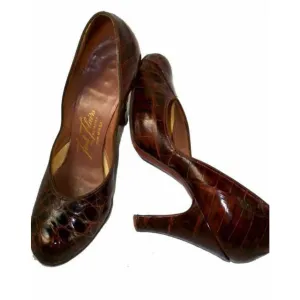 Vintage Genuine Alligator Bump Toe Shoes Pumps High Arch 1940S 6.5