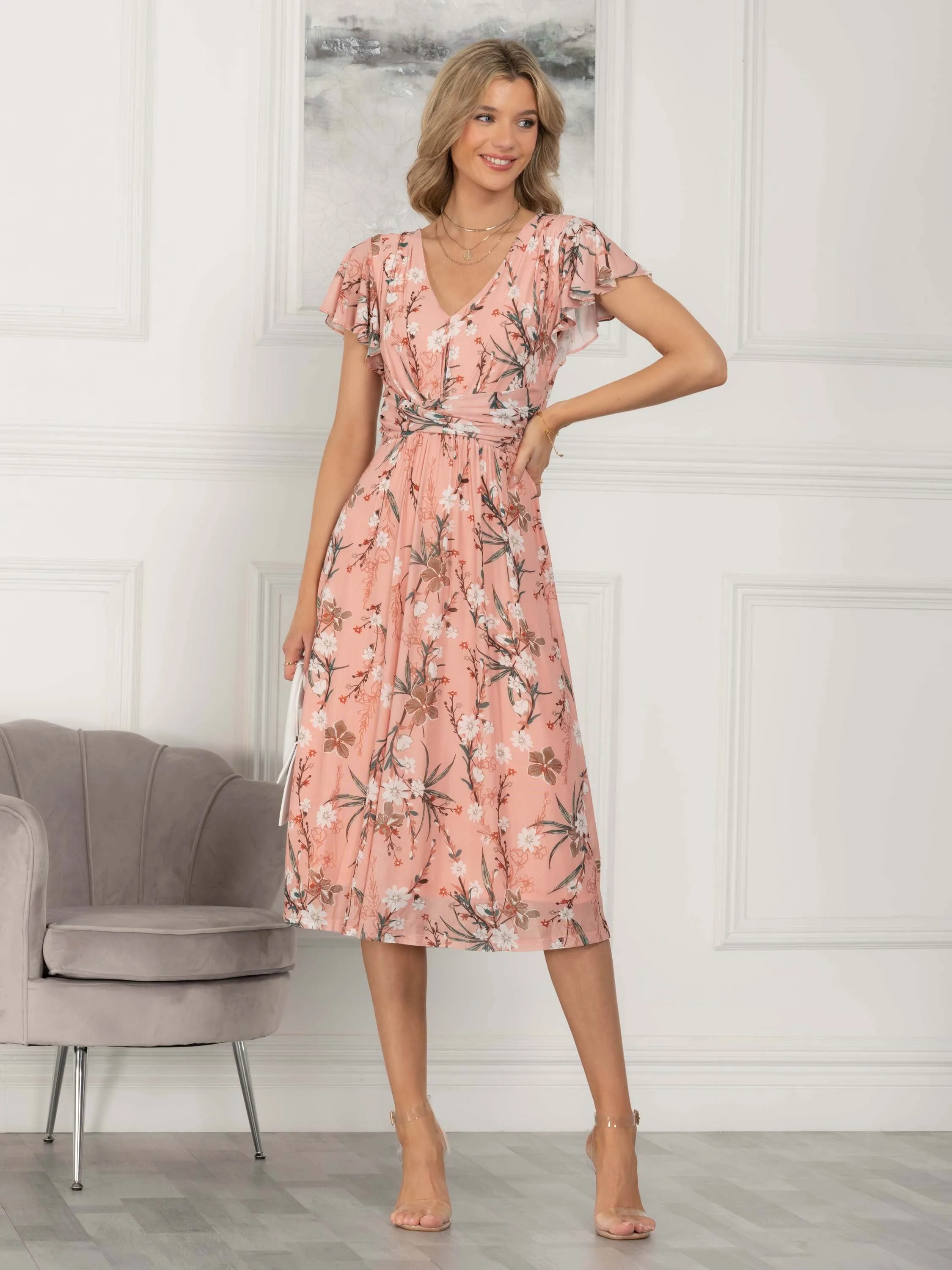 Viviana Mesh Midi Dress, Peach