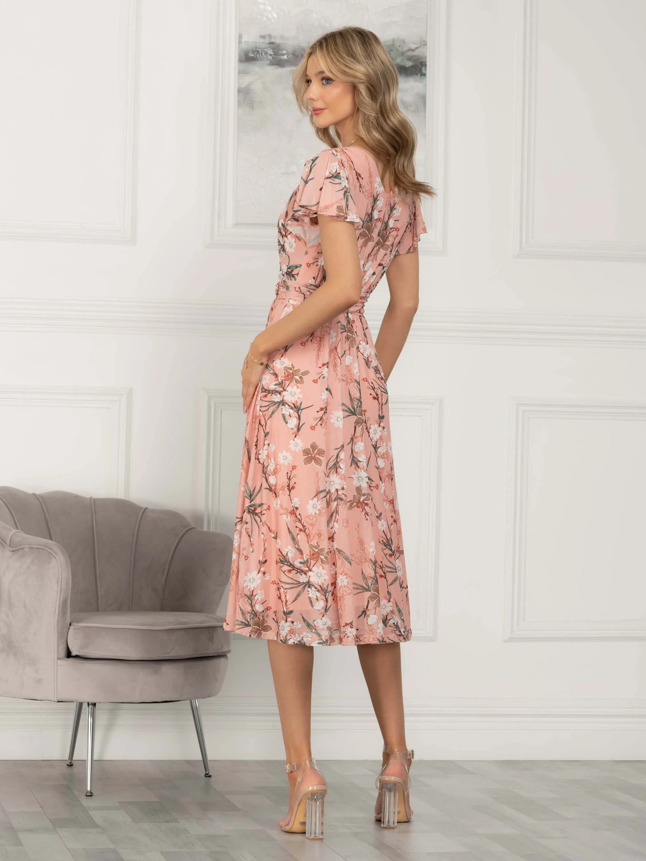 Viviana Mesh Midi Dress, Peach