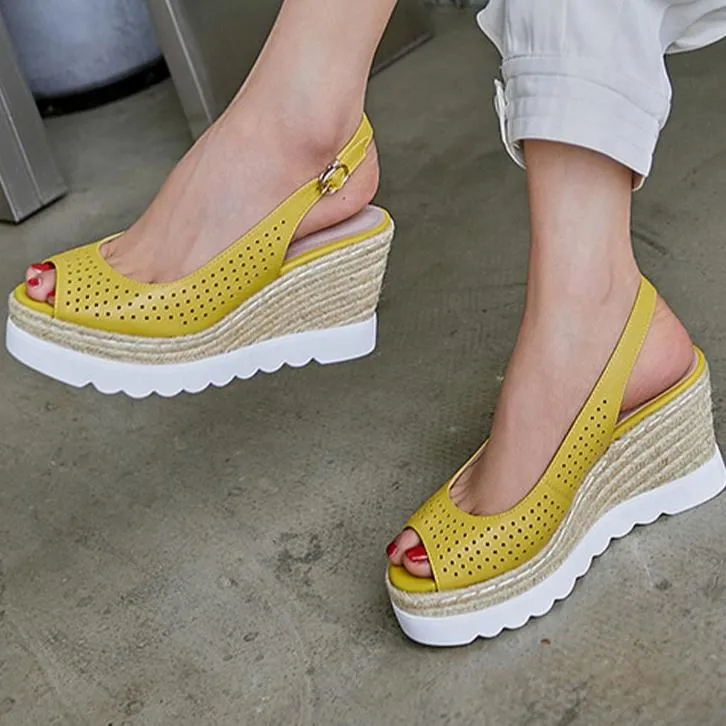 Wedges for Women Leather Shoes Platform Wedge Heels Women Sandals Peep Toe Buckle Ladies Sandals Party Shoes
