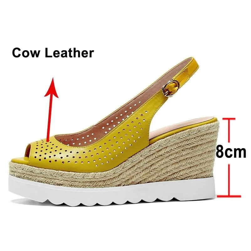 Wedges for Women Leather Shoes Platform Wedge Heels Women Sandals Peep Toe Buckle Ladies Sandals Party Shoes