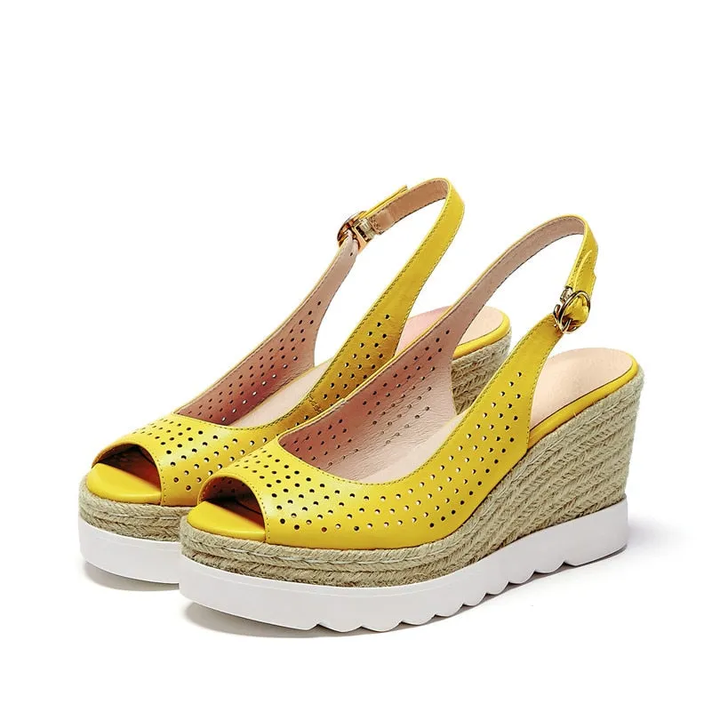 Wedges for Women Leather Shoes Platform Wedge Heels Women Sandals Peep Toe Buckle Ladies Sandals Party Shoes