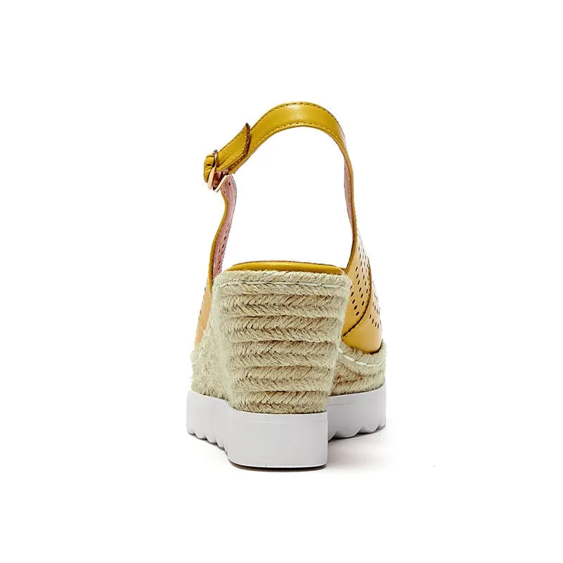 Wedges for Women Leather Shoes Platform Wedge Heels Women Sandals Peep Toe Buckle Ladies Sandals Party Shoes