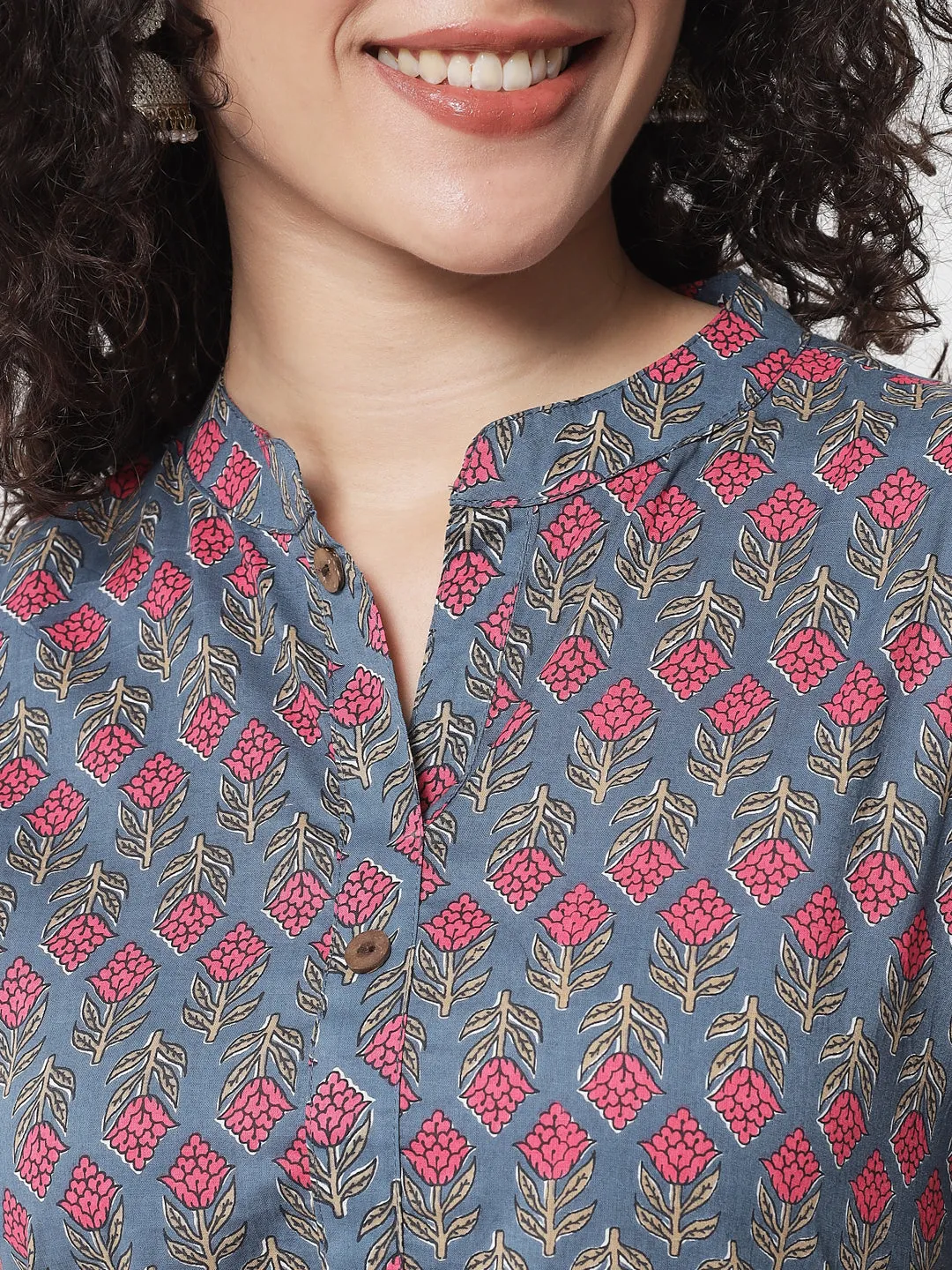 Women Grey Cotton Straight Kurta