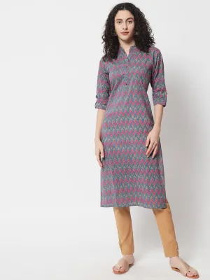 Women Grey Cotton Straight Kurta
