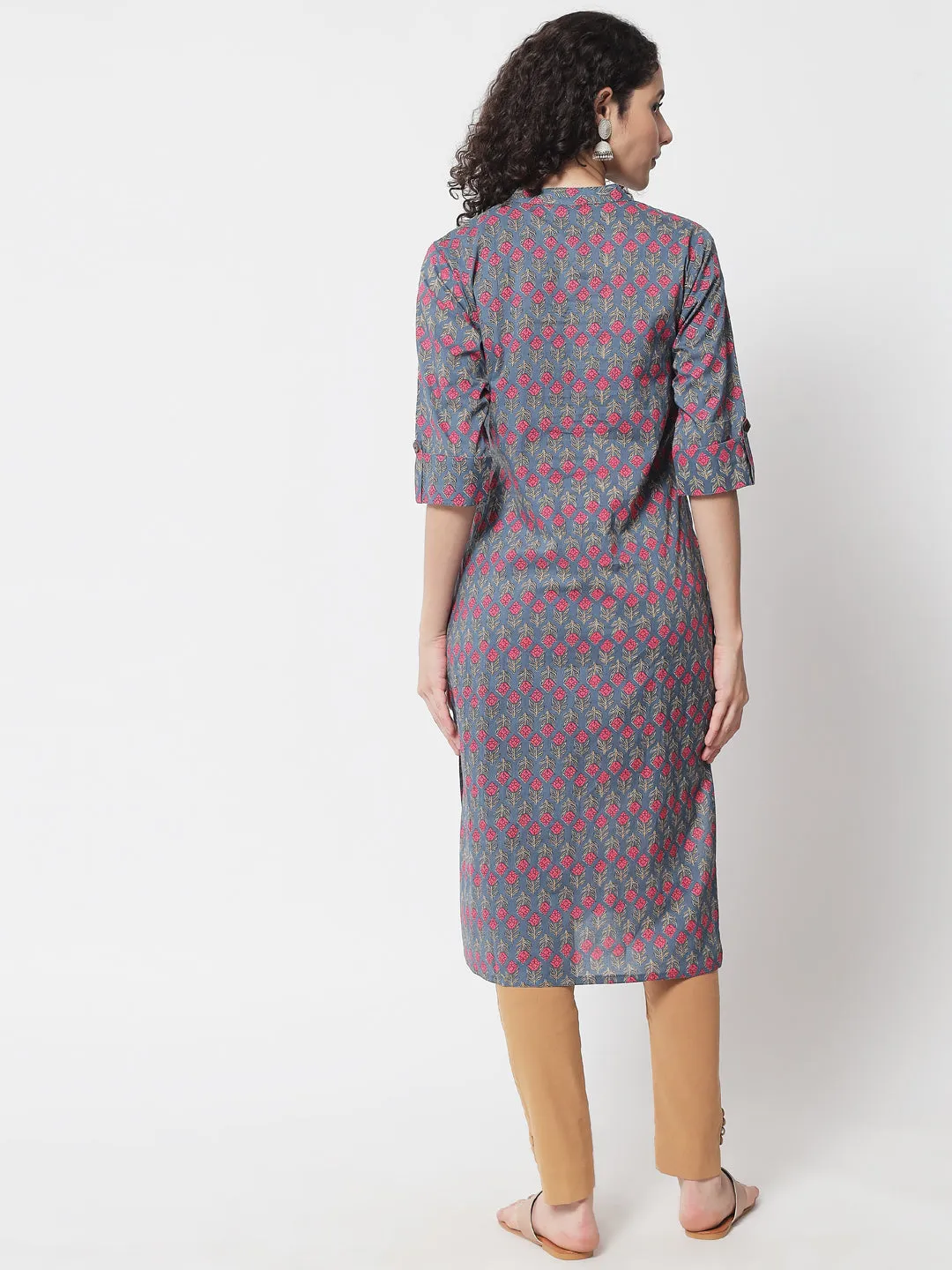 Women Grey Cotton Straight Kurta